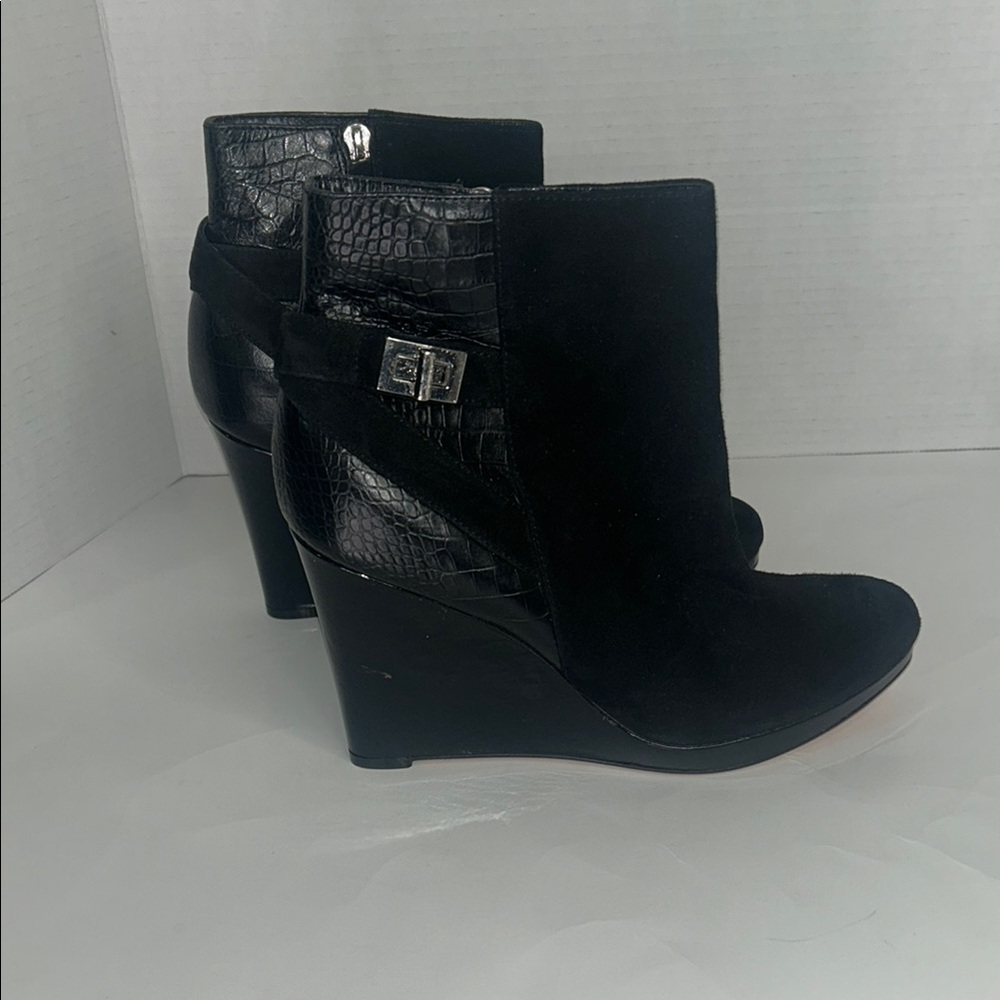 Cole Haan Black Textured Wedge Ankle Boots